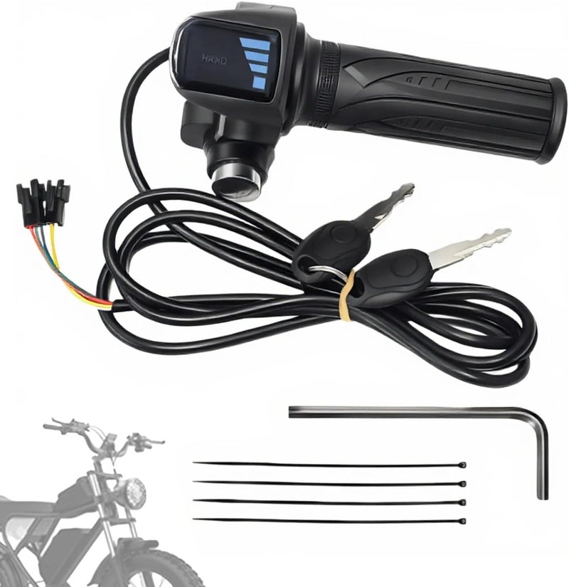 Hizoncore Ebike Full Twist Throttle Fits Ridstar Q20, 48V Plug and Play Throttle 3 Pin Easy Installation, LCD Display with Key Lock, Throttle Grips for Ebike Motorcycle Scooter (Right) - Image 1